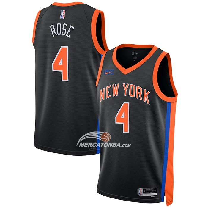 Maglia New York Knicks Derrick Rose NO 4 Citta 2022-23 Nero
